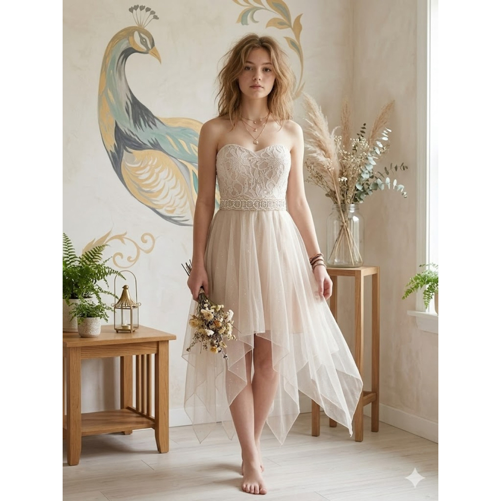 Speechless Junior Strapless Lace Rhinestone Tulle Dress Size 3